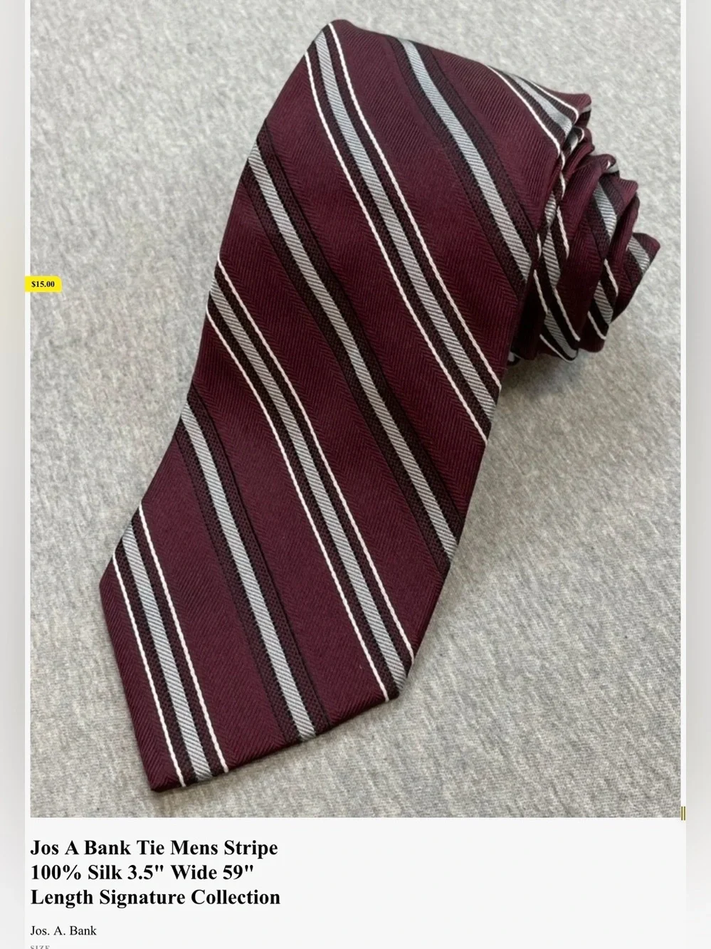 #3079-** “59”Men’s Burgundy Striped Silk Tie